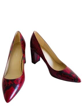 Marc Fisher Viviene Pump Red Black Snakeskin Print Size 9 Block Heel Pointed Toe